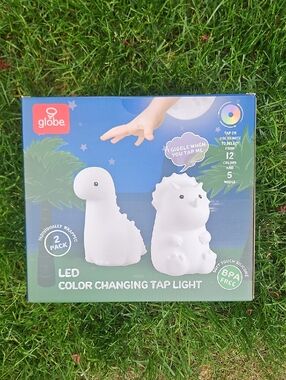 New Globe LED Color Changing Tap Light Set - White Dinosaurs (2 Pack)